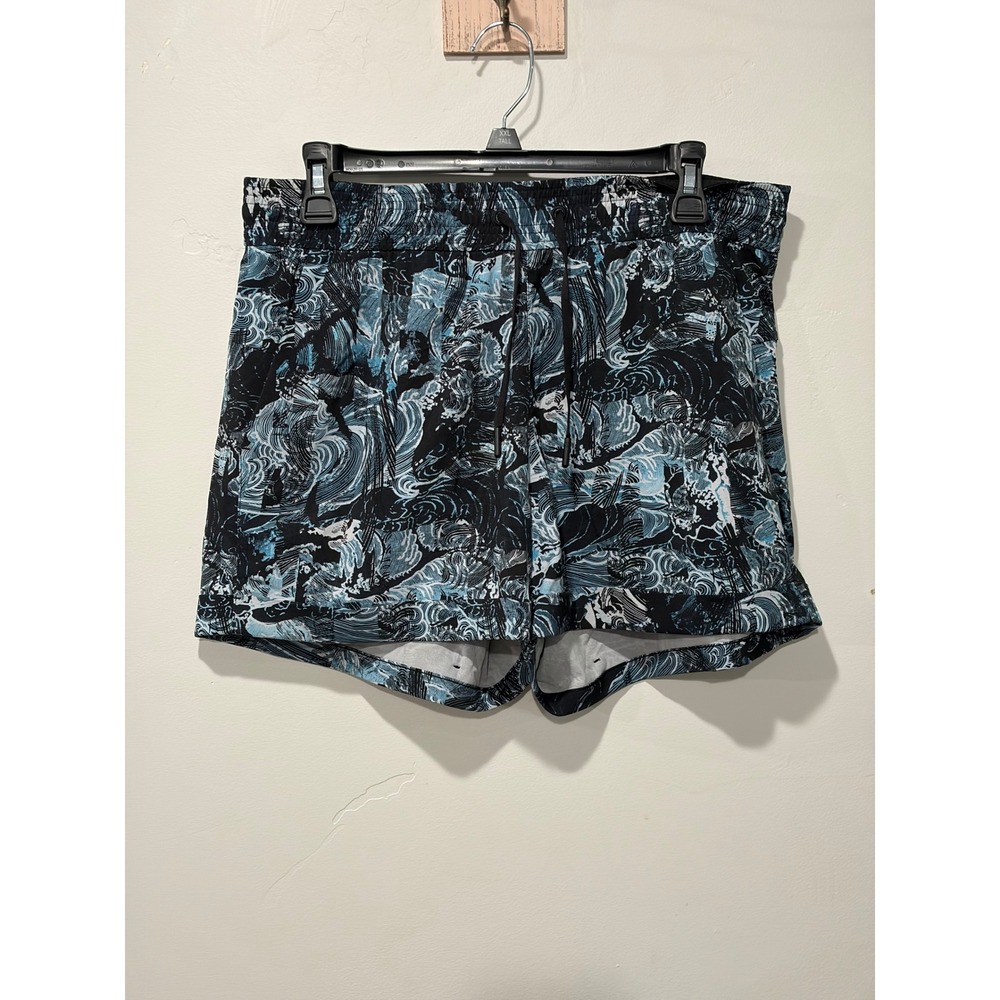 Lululemon Great Wave Print Athletic Shorts Blue Black Size 10